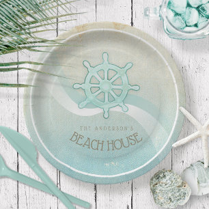 Prato De Papel Beach House Náutica Boat Helm Aqua Blue ID623
