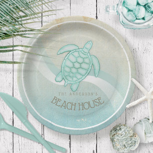Prato De Papel Beach House NMaritime Turtle Aqua Blue ID623