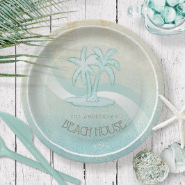 Prato De Papel Beach House Palm Trees Aqua ID623