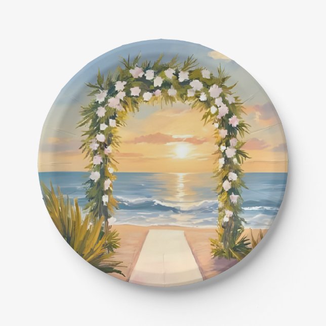 Prato De Papel Beach Wedding Arch Floral Watercolor (Frente)