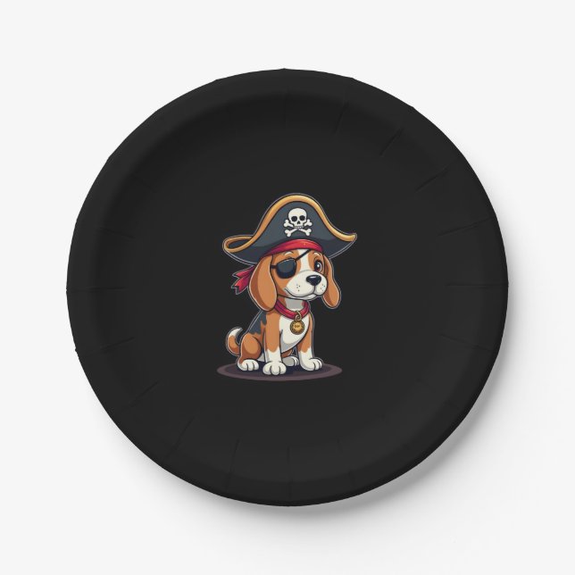 Prato De Papel Beagle Pirate Costume Jolly Roger Flag Skull Cross (Frente)