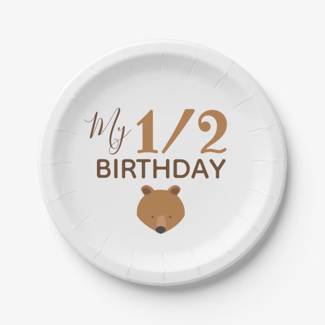 Prato De Papel Bear Baby Half Birthday (Frente)