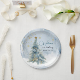 Prato De Papel Bear Natal Um Primeiro Aniversário Inverno