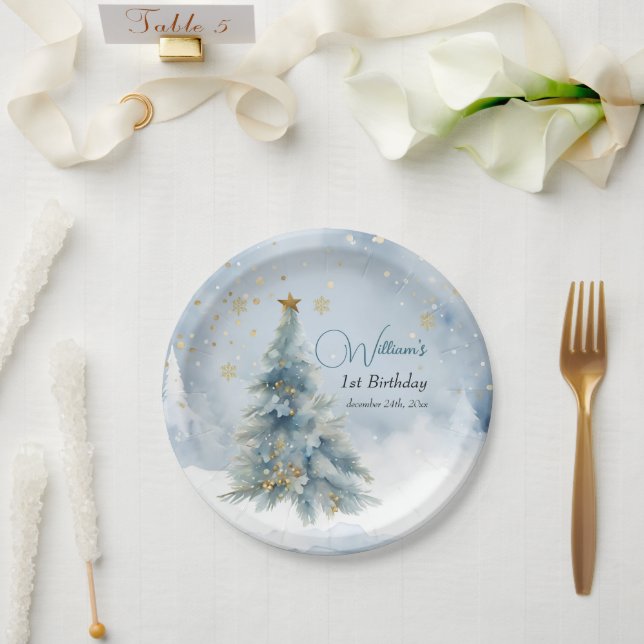 Prato De Papel Bear Natal Um Primeiro Aniversário Inverno (Casamento)