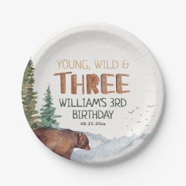Prato De Papel Bear Young Wild e Três Meninos aniversário de 3 an