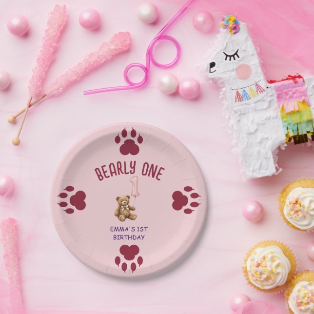 Prato De Papel Bearly One | Urso Teddy Marrom Primeiro Aniversári (Festa)