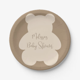 Prato De Papel Bearly Wait Beige Teddy Bear Baby Shower