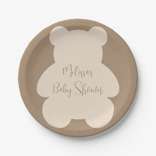 Prato De Papel Bearly Wait Beige Teddy Bear Baby Shower (Frente)