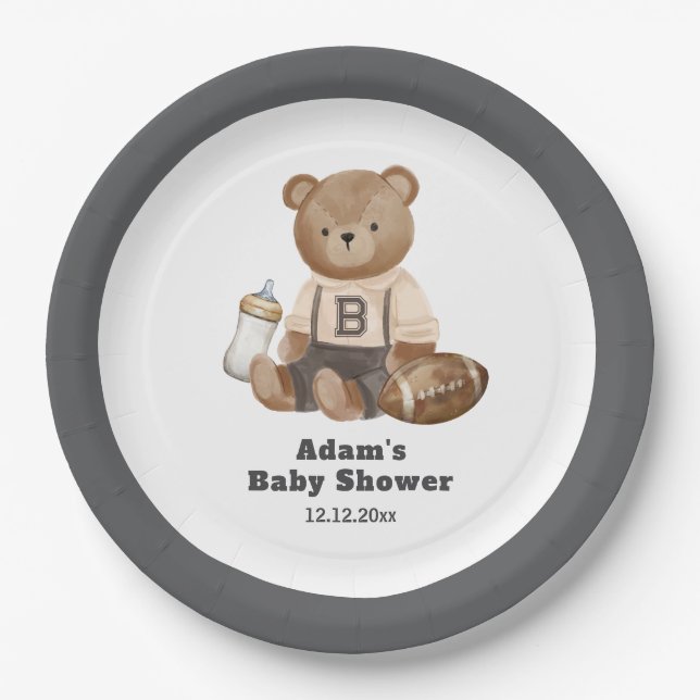 Prato De Papel Bearly Wait Football Sport Boy Baby Shower  (Frente)