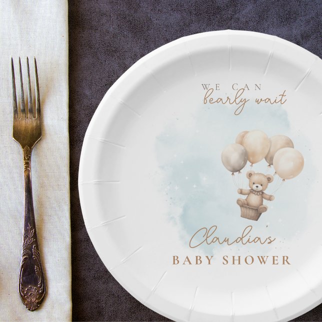 Prato De Papel Bearly Wait Neutral Baby Shower (Bearly Wait Baby Shower Plate)