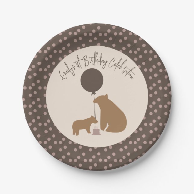 Prato De Papel Bears Brown Balloon Cake Primeira Festa de anivers (Frente)