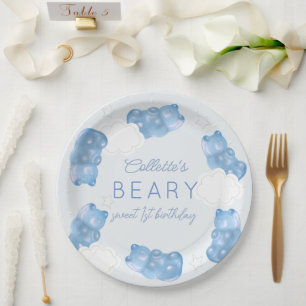 Prato De Papel Beary Sweet Blue Gummy Bear Boy Aniversário