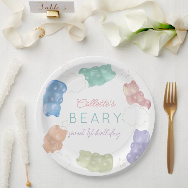Prato De Papel Beary Sweet Pastel Gummy Bear Aniversário (Casamento)