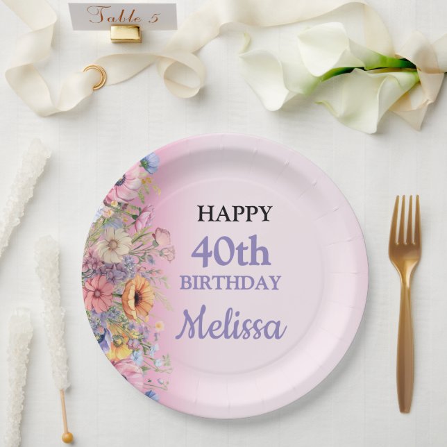 Prato De Papel Beautiful Pastel Flowers Birthday Party (Casamento)