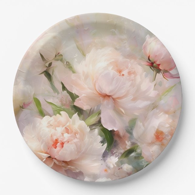 Prato De Papel Beautiful White & Pink Peonies On Pink Background (Frente)