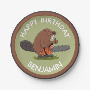 Prato De Papel Beaver com motosserra, anos personalizados