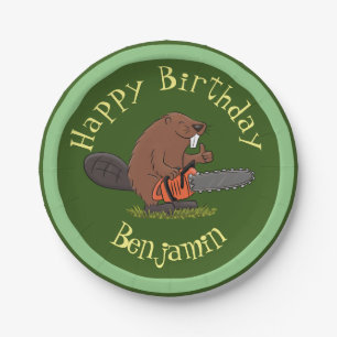 Prato De Papel Beaver com motosserra, anos personalizados