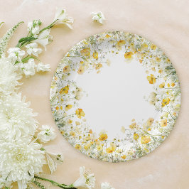 Prato De Papel Bebê Amarelo Em Chá de fraldas De Flor Floral