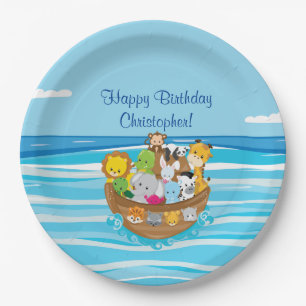 Prato De Papel Bebê Aniamls da arca de Noah personalizado