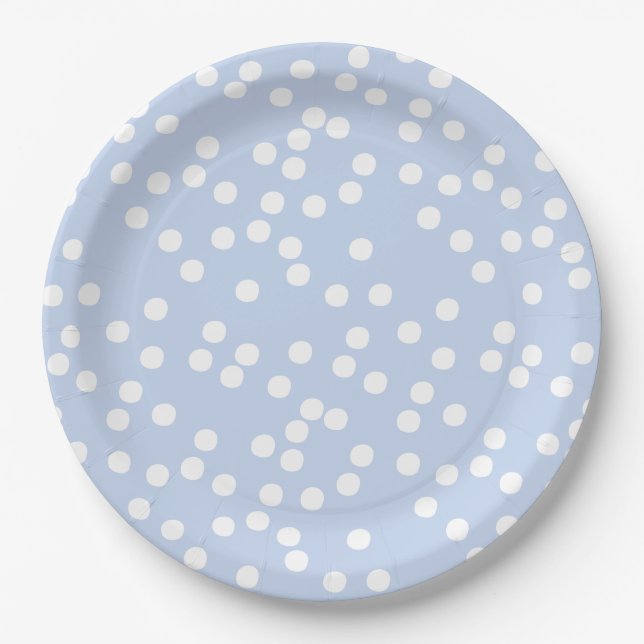 Prato De Papel Bebê Azul & Branco Confetti / Polkadots (Frente)