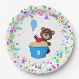 Prato De Papel Bebê bonito Urso baunilha Cupcake Aniversário
