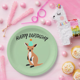 Prato De Papel BEBÊ CANGURU desejos de aniversário verde claro