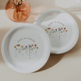 Prato De Papel Bebê Colorido De Flor Selvagem Em Chá de fraldas D