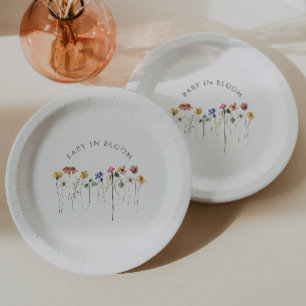 Prato De Papel Bebê Colorido De Flor Selvagem Em Chá de fraldas D