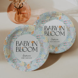 Prato De Papel Bebê Colorido Floral Moderno Em Chá de fraldas De