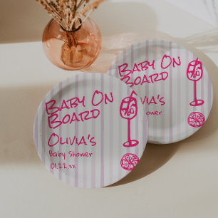 Prato De Papel Bebê Cor-De-Rosa Retirado À Mão De Verão No Chá de