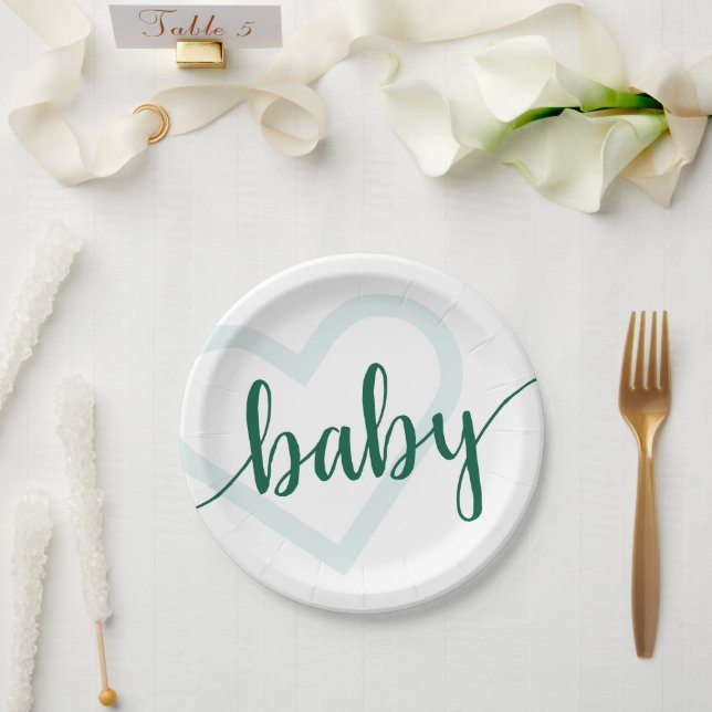 Prato De Papel Bebê Coração | Script Flourish Simples do Hunter V (Casamento)
