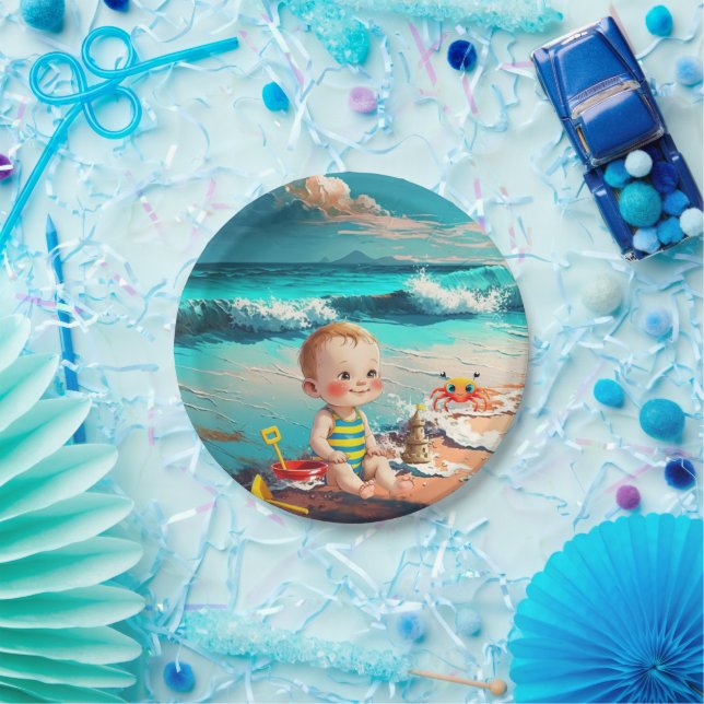 Prato De Papel Bebê da Praia (Festa)