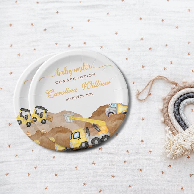 Prato De Papel Bebê de aquarela em chá de fraldas de construção (Criador carregado)