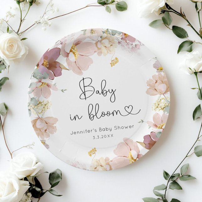 Prato De Papel Bebê de flores silvestres em flor baby shower (Criador carregado)