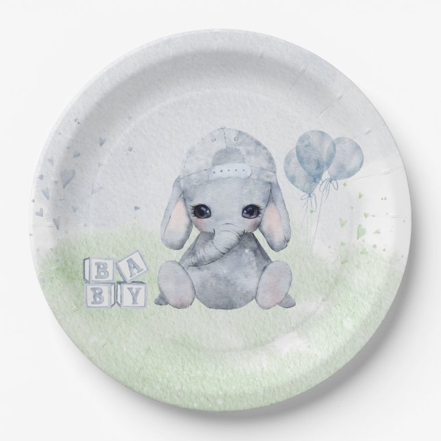 Prato De Papel Bebê Elefante - Animais Aquíferos (Frente)