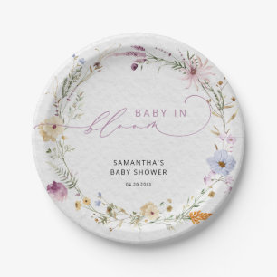 Prato De Papel Bebê em Bloom Wildflower Modern Chá de fraldas