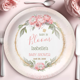 Prato De Papel Bebê Em Chá de fraldas De Garota Floral Elegante R