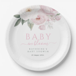 Prato De Papel bebê em chá de fraldas floral cor-de-rosa