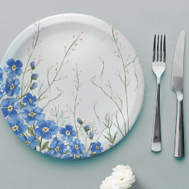 Prato De Papel Bebê em Flor Menino Azul Floral Chuva de Primavera