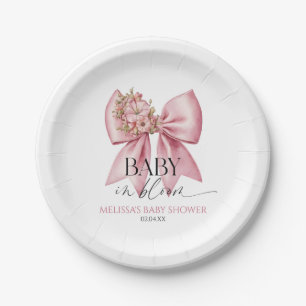 Prato De Papel Bebê em Flor Rosa Laço Floral Chã de Bebé