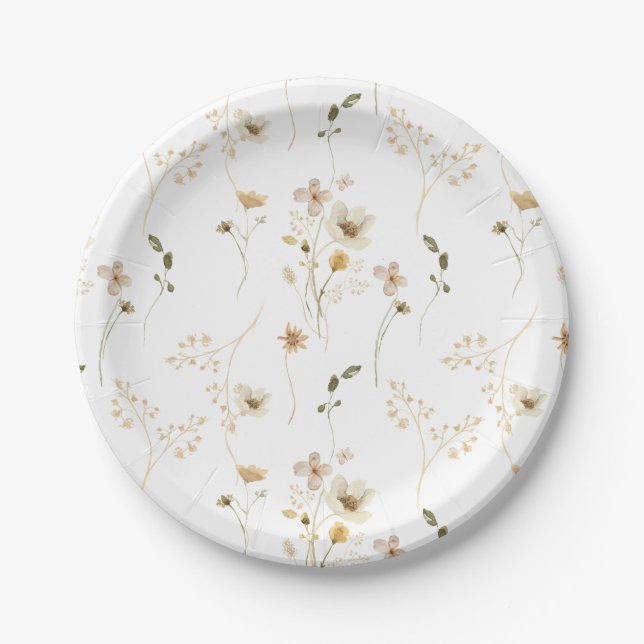 Prato De Papel Bebê em Flor Silvestre Elegante boho Chuvinha de B (Frente)
