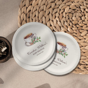 Prato De Papel Bebê está criando Chá de fraldas marrom café