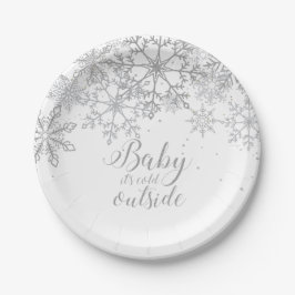 Prato De Papel Bebê está frio lá fora Baby Showe prata