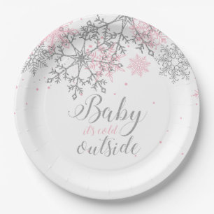 Prato De Papel Bebê, Está Frio Lá Fora Floco de Neve Baby Shower 