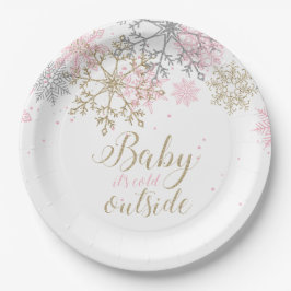 Prato De Papel Bebê, Está Frio Lá Fora Floco de Neve Baby Shower 