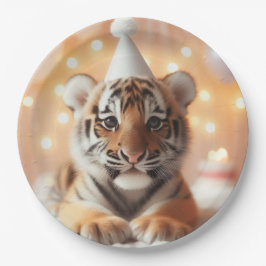 Prato De Papel Bebê Gato Revela Tigre Amarelo Neutro