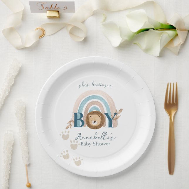 Prato De Papel Bebê Leãozinho Fofo Boho Impressões de Pata (Casamento)