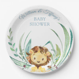 Prato De Papel Bebê Lion Cub Dusty Chá de fraldas Azul
