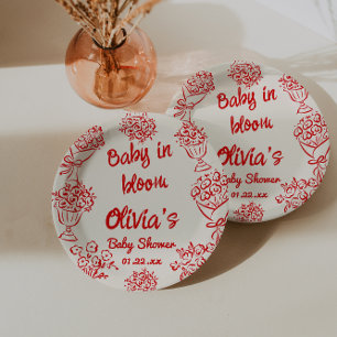 Prato De Papel Bebê Na Mão De Sangue Desenhado Chá de fraldas Mod
