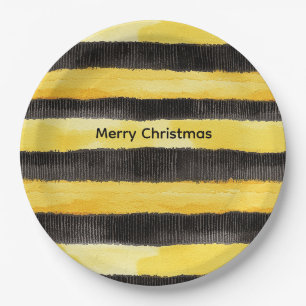 Prato De Papel Bebê negra Dourada Natal amarelo